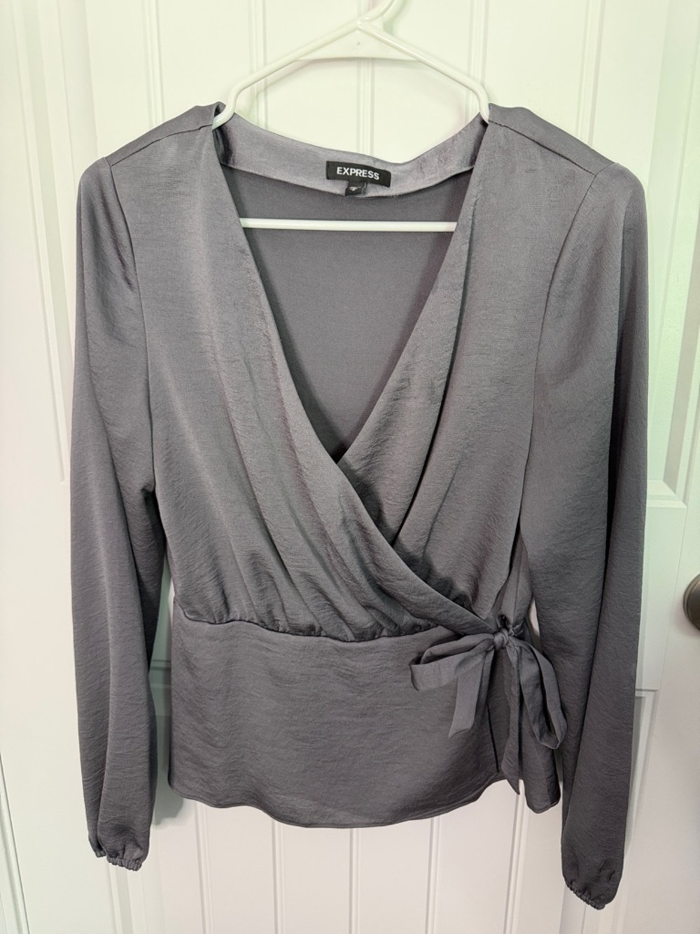 Express Women's Charcoal Wrap Blouse with Side Tie